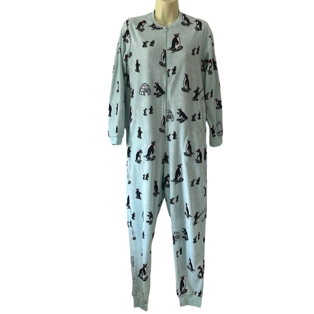 Nick & Nora Fleece Penguin Print Jumpsuit Sleeper Pajamas Size Small Fleece Zip